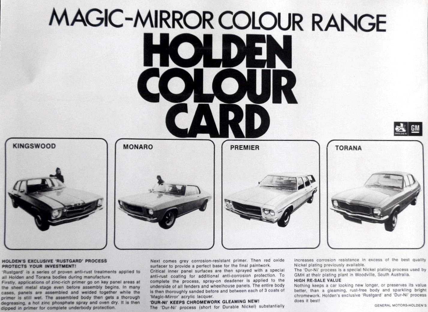 1973 Holden Colour Chart